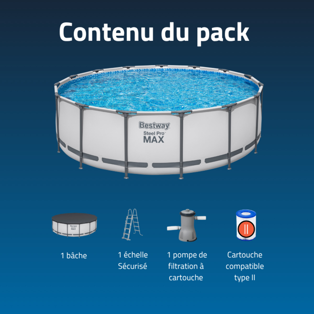 Bestway Piscine hors sol tubulaire ronde Bestway Steel Pro Max 457 x 122 cm gris clair