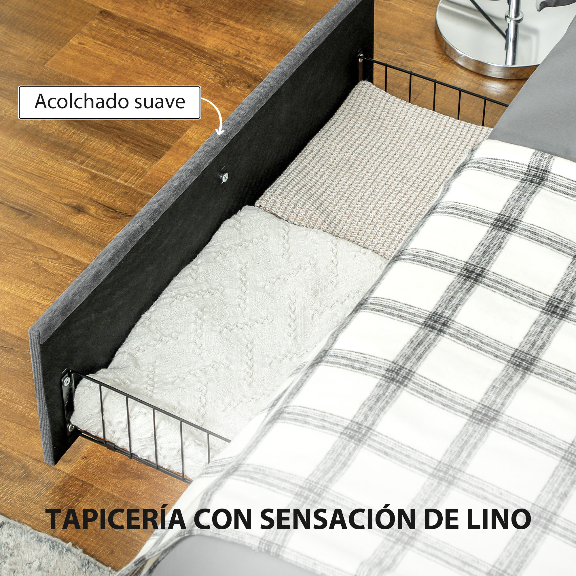 Cama Doble 140x190 cm Estructura de Cama Somier con 3 Cajones y Estructura de Metal Carga 363 kg Gris