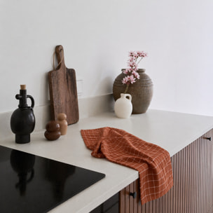 Torchon de cuisine en coton à motif carreaux - Terracotta