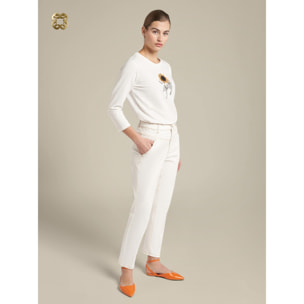 Elena Mirò - Pantaloni slim fit con impunture a contrasto - Bianco