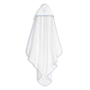 Capa Baño 1X1 Mod Conejitos Abrazos Pasacinta + Gorro Bco/Azul