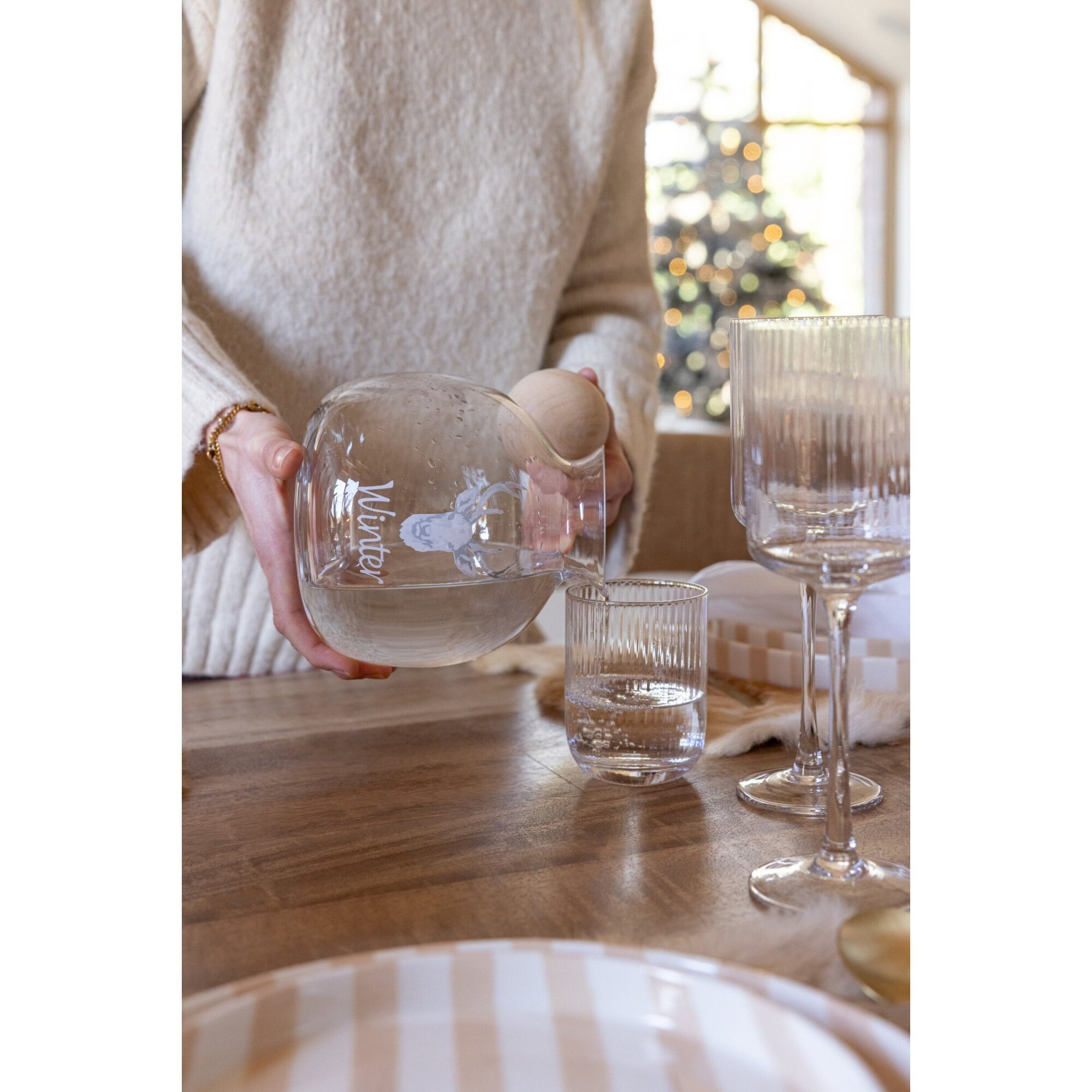 J-Line Cruche Cerf Verre Blanc/Naturel