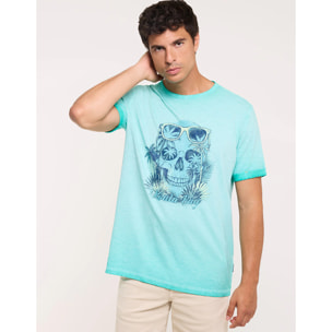 Camiseta Calavera Manga Corta Azul - Skullbay