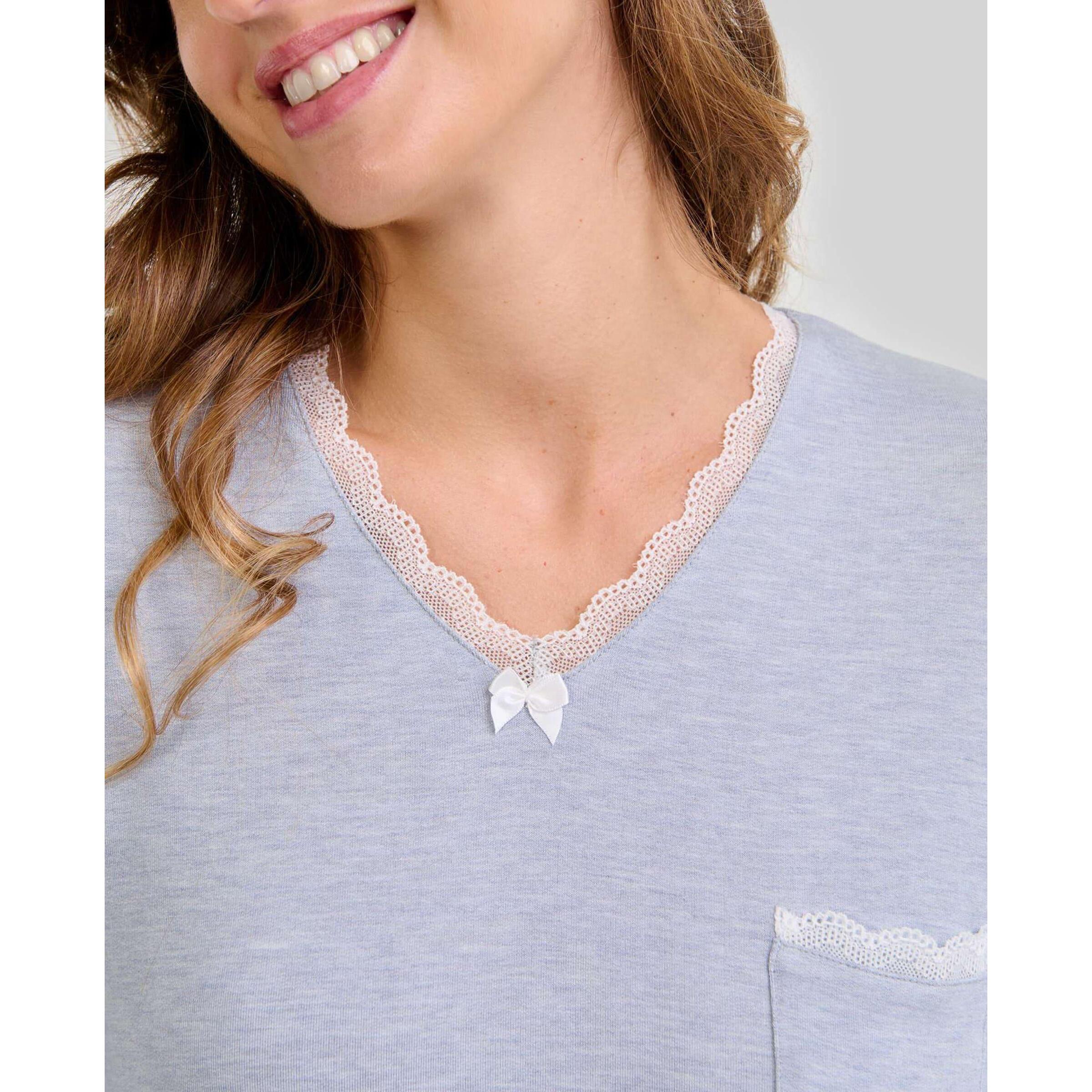 Camisón mujer tejido vigoré escote en pico detalle de encaje y manga larga