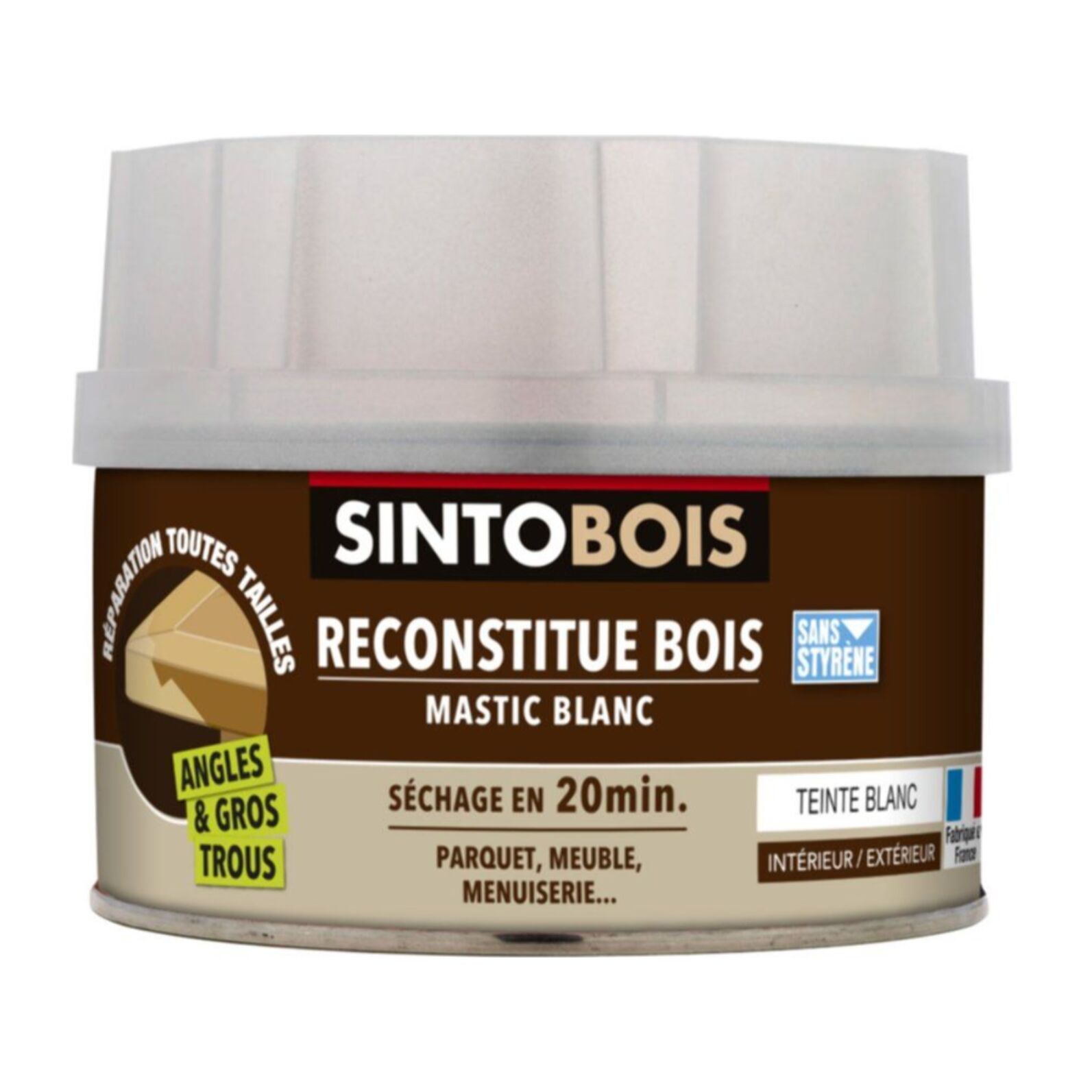 Mastic à bois avec durcisseur angles/gros trous blanc 500ml - SINTO - 139791