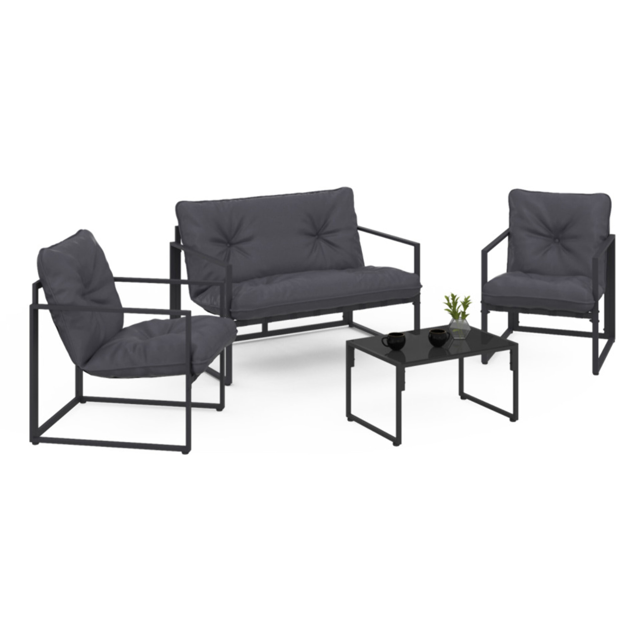 Salon de jardin Tropéa 4 places avec coussins gris