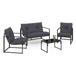 Salon de jardin Tropéa 4 places avec coussins gris