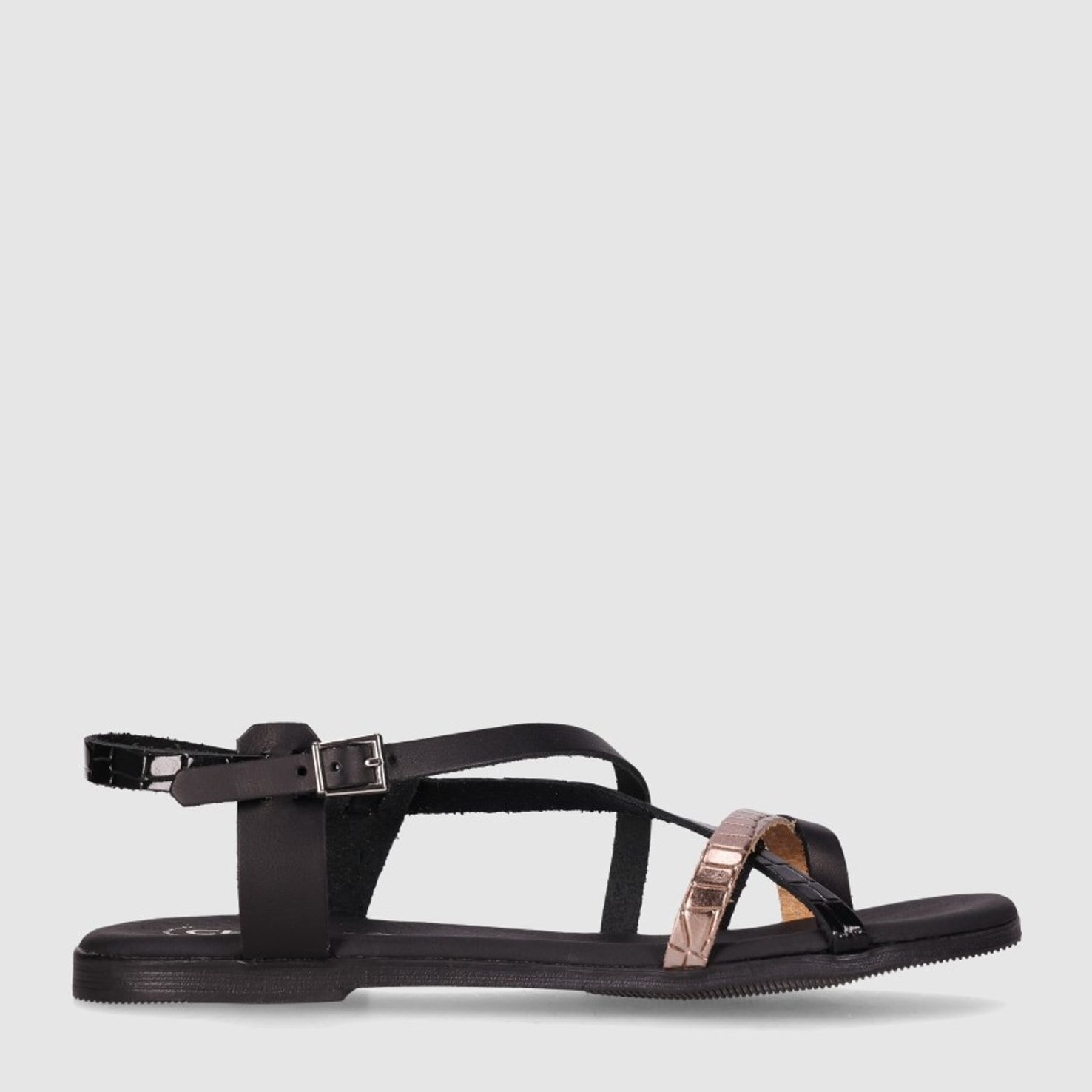 Sandalias de Piel - Negro - Tacón: Bajo