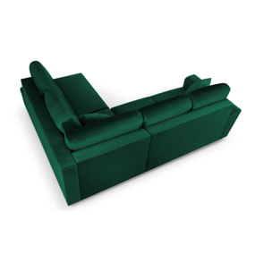 Canapé d'angle droit convertible avec coffre de rangement "Kyoto" 5 places en velours vert bouteille
