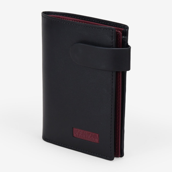 Cartera piel negra con portamonedas