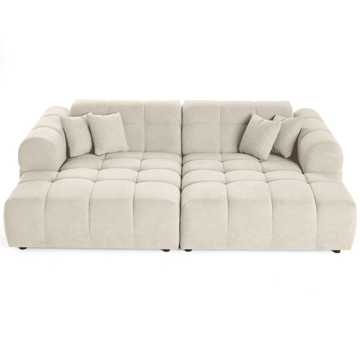 Ray - canapé droit 4 places avec double méridienne - assise profonde - en tissu texturé - Beige