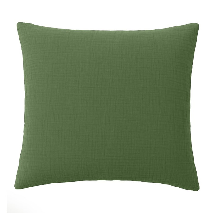 Paire de Taies d'oreiller gaze de coton lavé vert cèdre