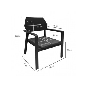 Fauteuil de jardin design minimaliste en métal noir - TIMOR