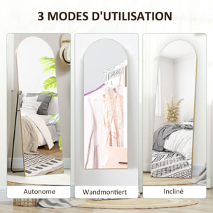 Miroir sur pied ou mural dim. 50L x 150H cm ton doré