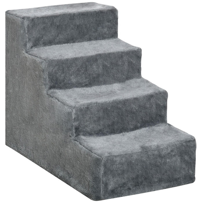 Escalier pour chat - escalier pour chien - 4 marches - revêtement flanelle grande douceur haute densité - structure panneaux particules - gris