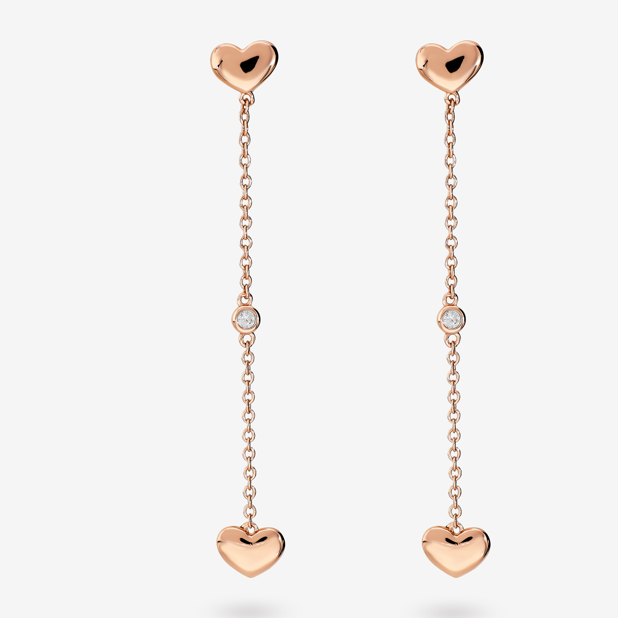 Orecchini Pendenti a Filo con Cuori Lucidi e Cubic Zirconia