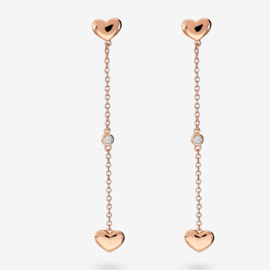 Orecchini Pendenti a Filo con Cuori Lucidi e Cubic Zirconia