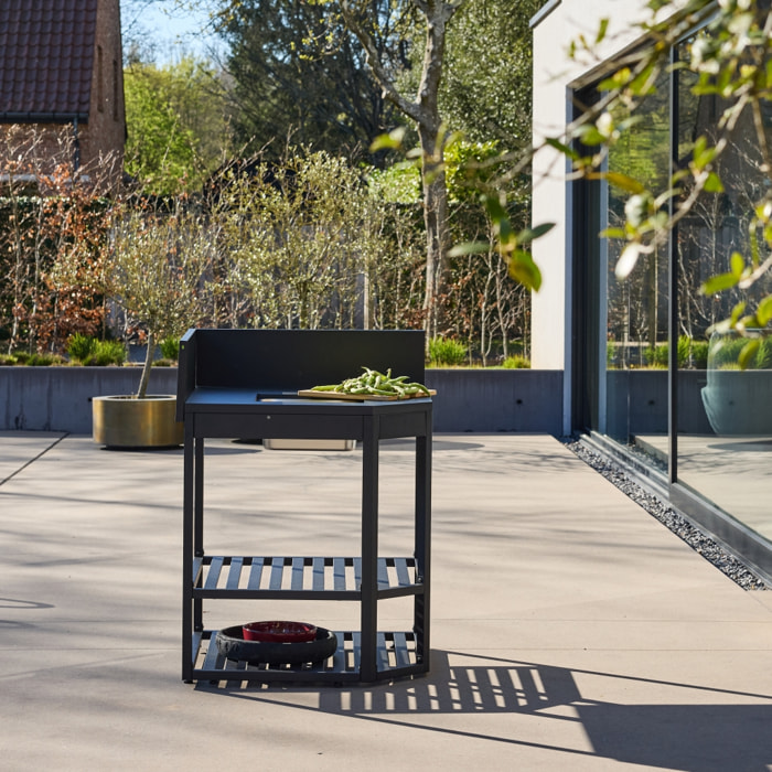 Module d'angle cuisine extérieure acier avec bac à glaçons et planche en bois L80cm THIRA