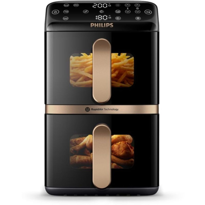 Airfryer PHILIPS NA462/70 Friteuse sans huile Vertical Duo Noir/Cuivre, Série 4000 10L (5+5L)
