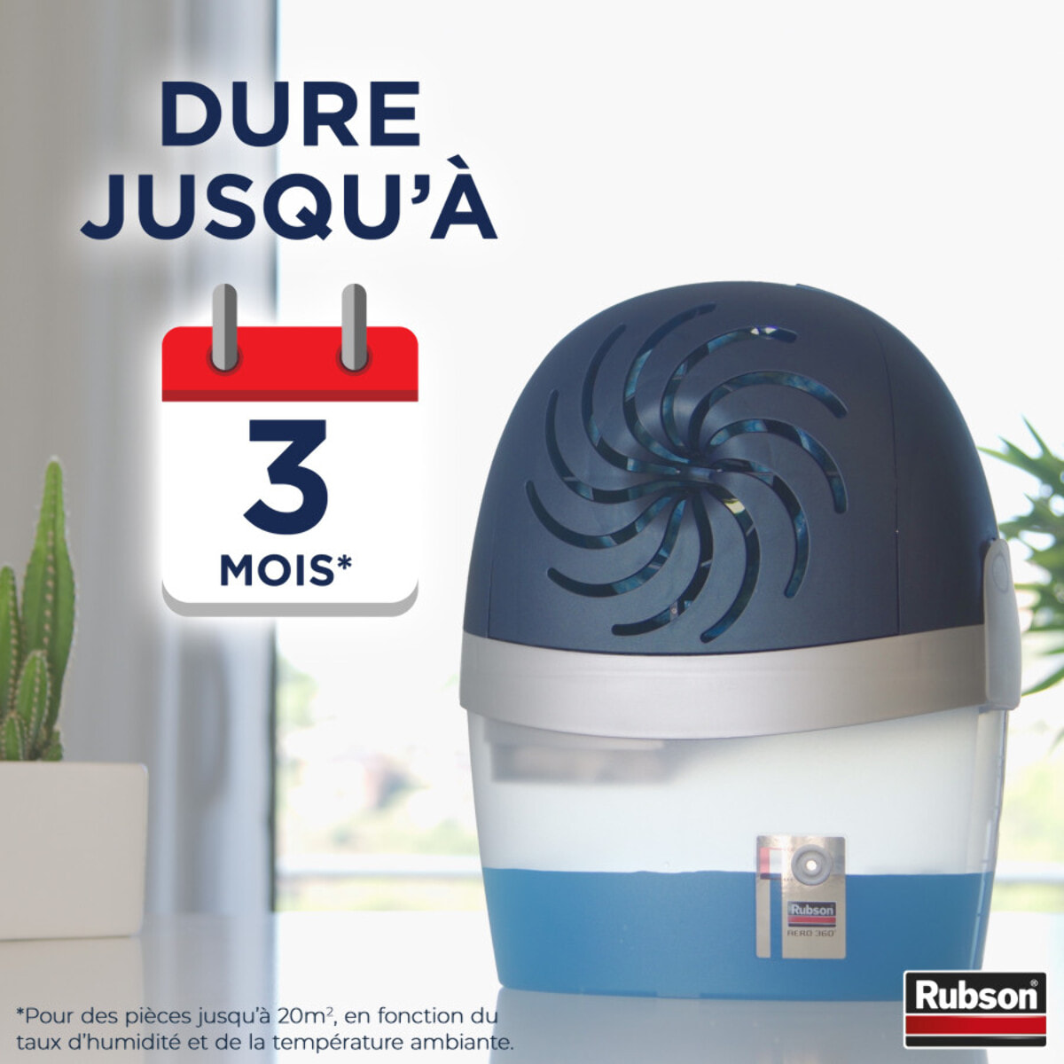 Rubson AERO 360° Absorbeur d'humidité 20 m² Incluant 1 Recharge + Lot de 4 Recharges Neutres Ultra Absorbantes