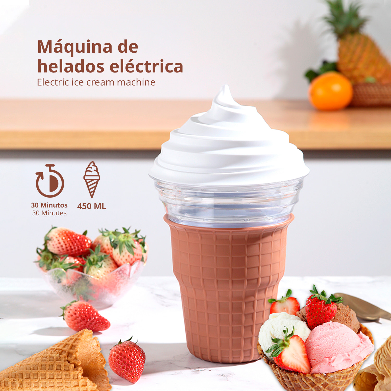 Heladera HD-BQL01 de 450ml. Incluye manual de recetas para preparar distintos tipos de helados.