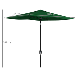 Sombrilla de Jardín 300x200x248 cm Parasol de Terraza con 6 Varillas Apertura Manual Anti-UV y Ángulo Ajustable para Jardín Piscina Verde