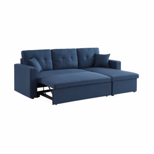 Canapé d'angle convertible en tissu bleu - IDA - 3 places. fauteuil d'angle réversible coffre rangement lit modulable