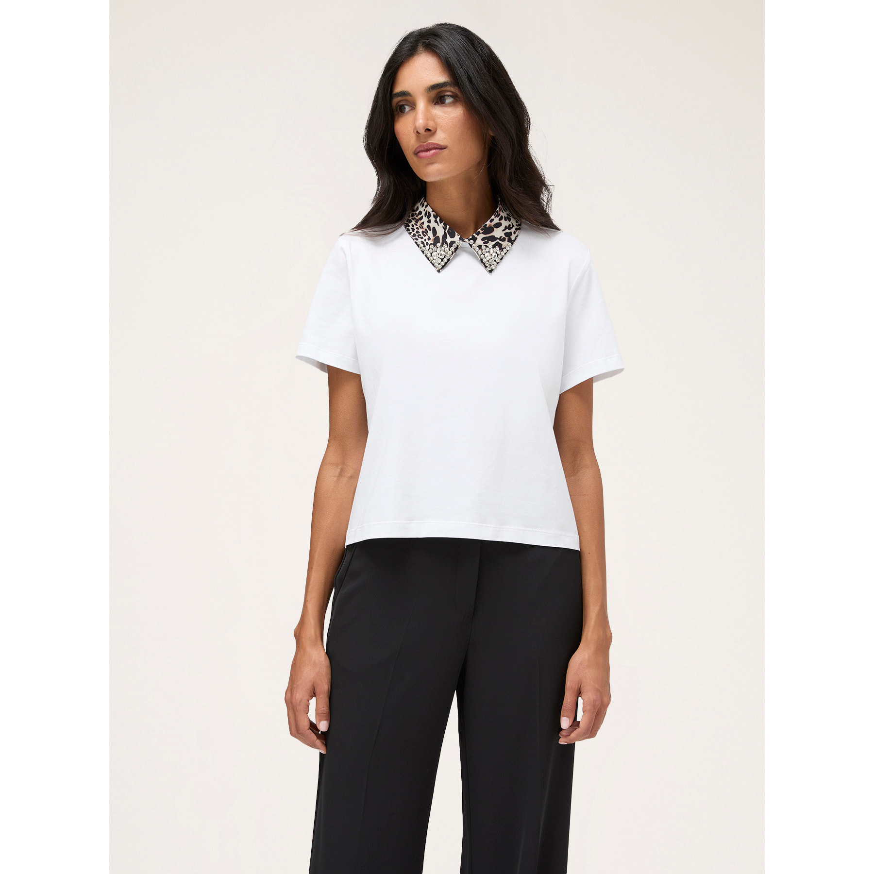 Motivi - T-shirt con colletto animalier staccabile - Bianco