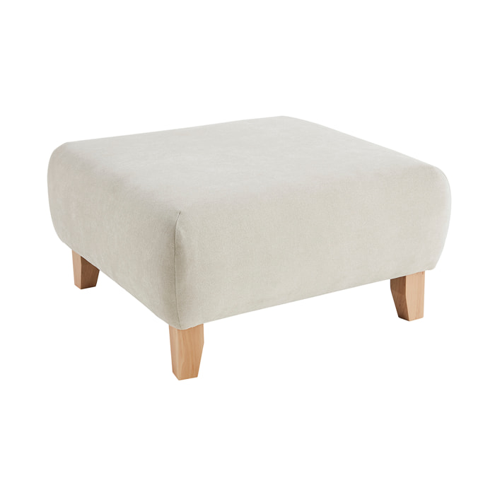Pouf repose-pieds en tissu effet velours texturé beige et bois clair massif L75 cm ODEON