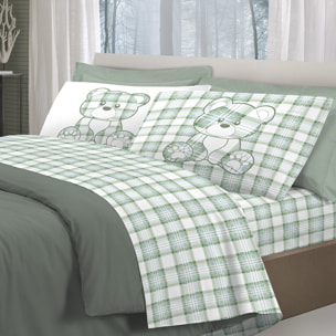 Completo letto tartan orsetto verde