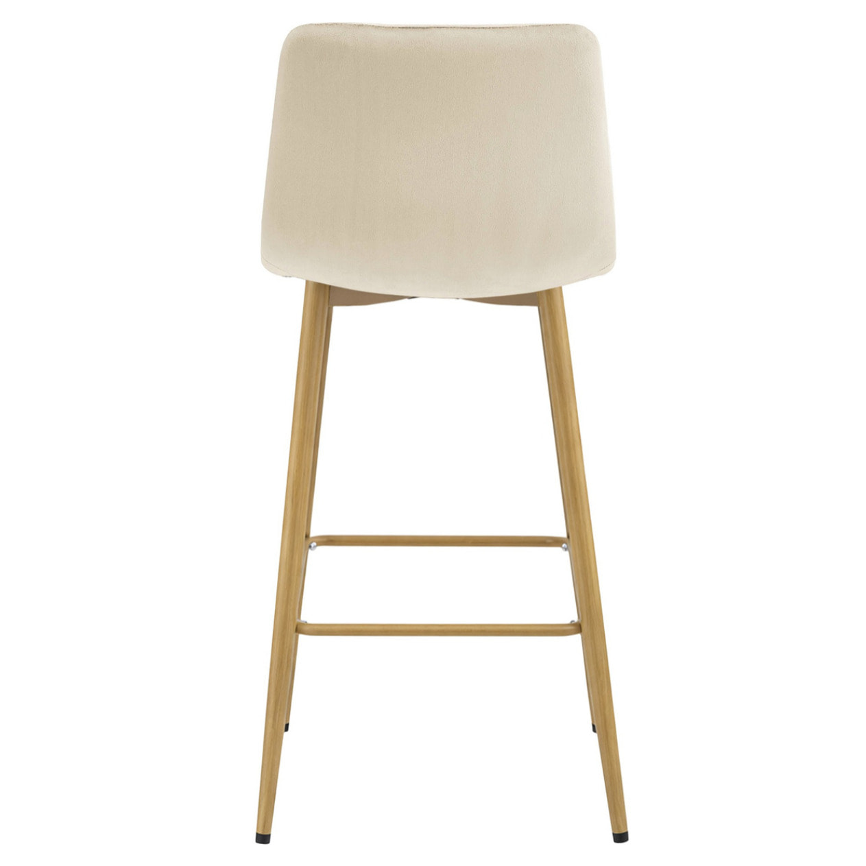 Sgabello alto NADO in velluto beige e gambe effetto rovere