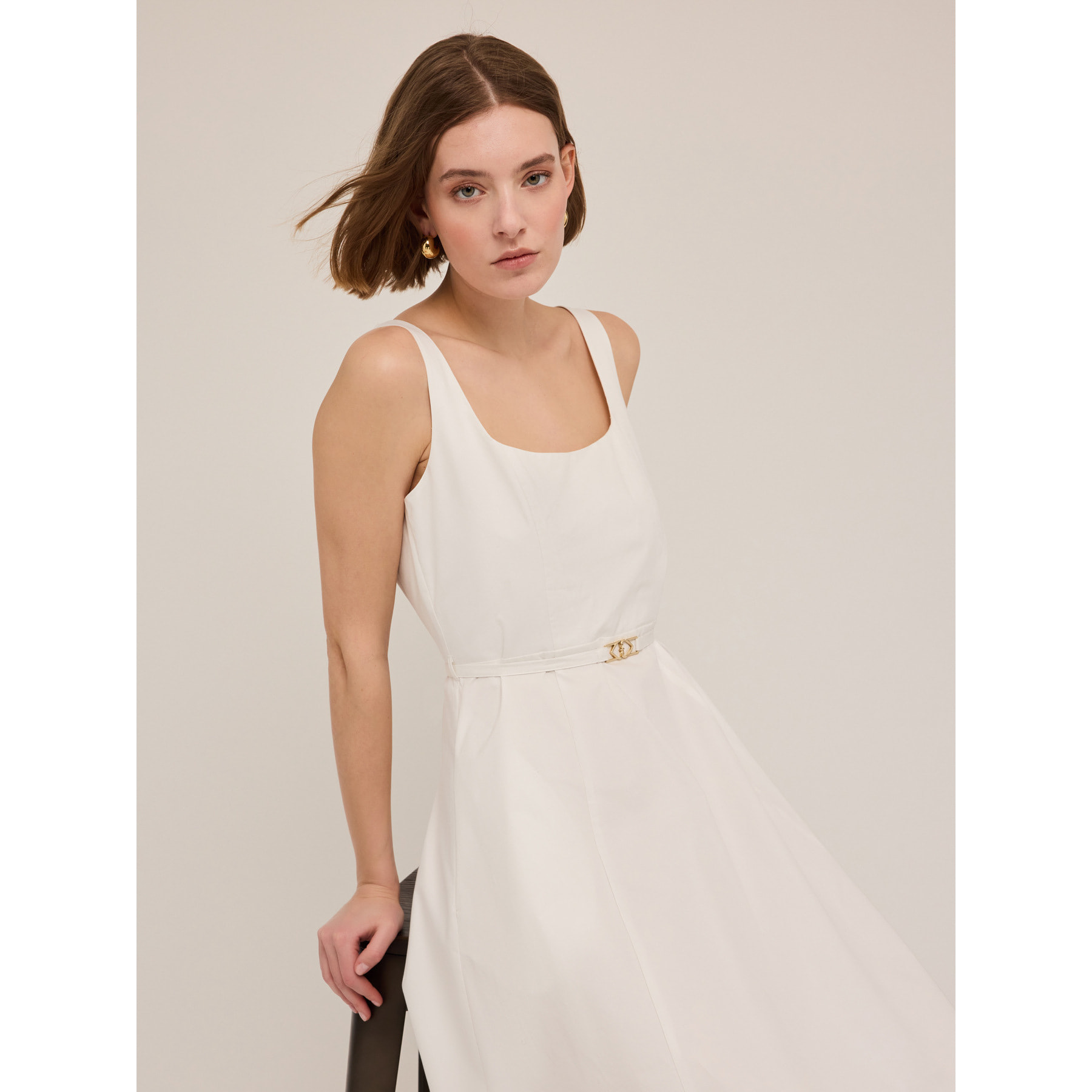 Motivi - Vestido midi de popelina - Blanco
