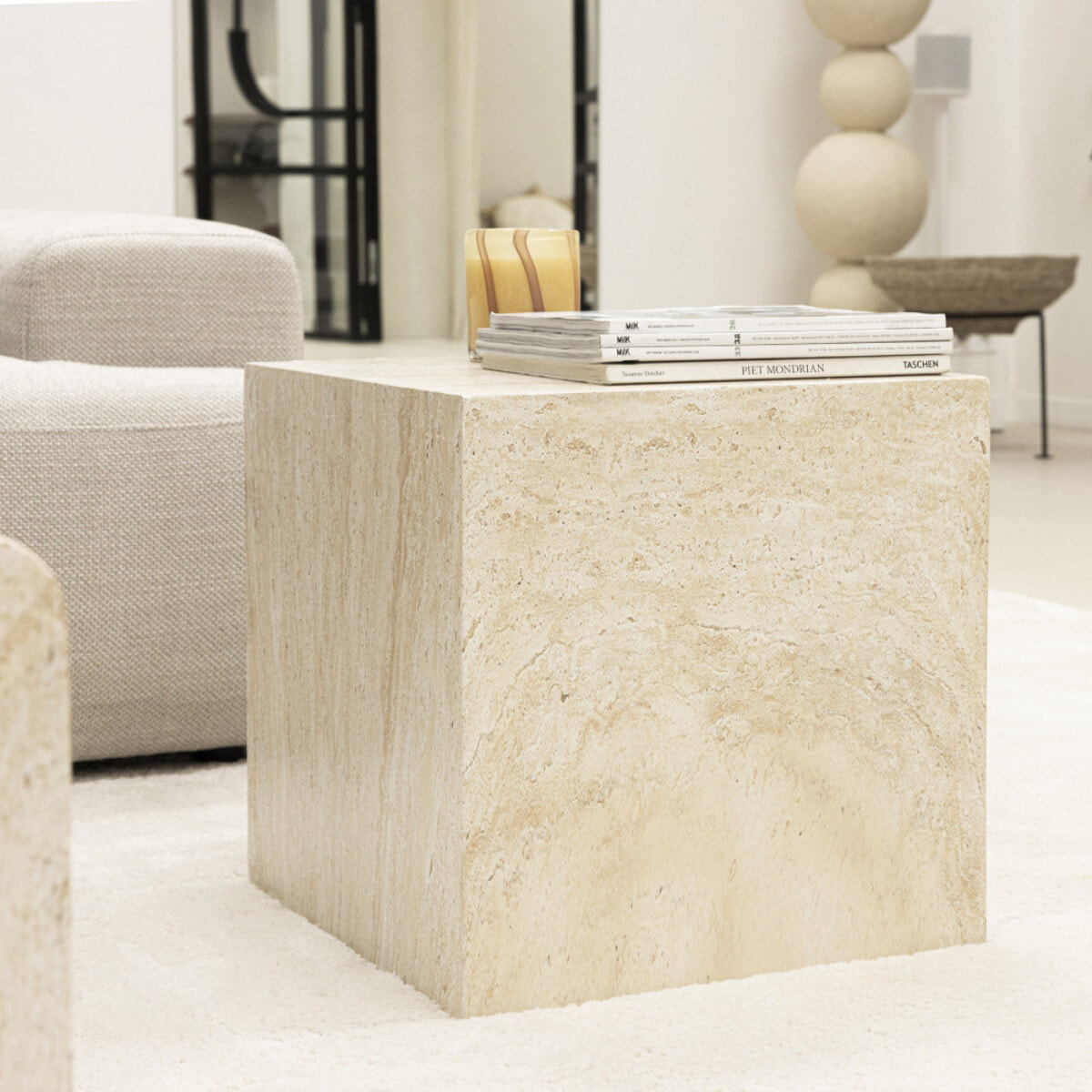 Eida - Table d'appoint carrée effet travertin 40x40cm - Beige