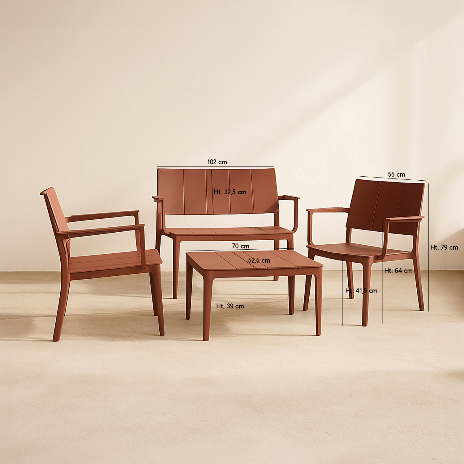 Salon de jardin en polypropylène brique 4 places PATIO