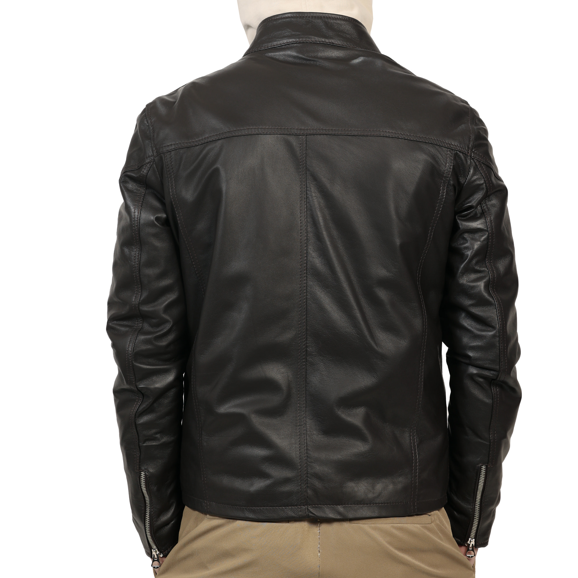 Giubbino in pelle di vitello nappa Marrone-Slim Fit