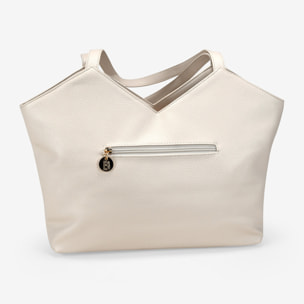 Bolso tote beige con tiras entrelazadas y cremallera