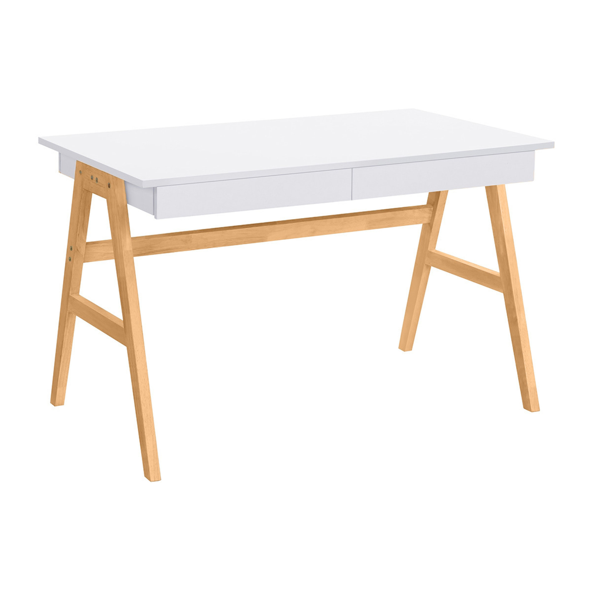 Bureau avec rangements 2 tiroirs scandinave blanc et bois clair chêne L120 cm BROOK