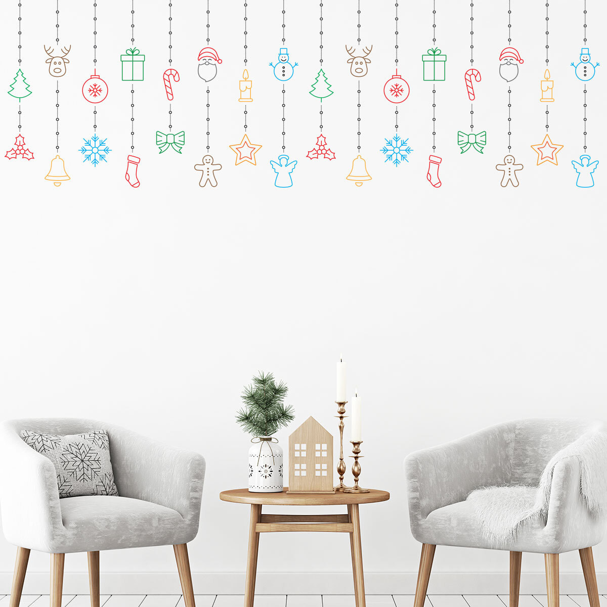 Sticker Noël guirlande - Autocollants stickers adhésifs noël - décoration fêtes