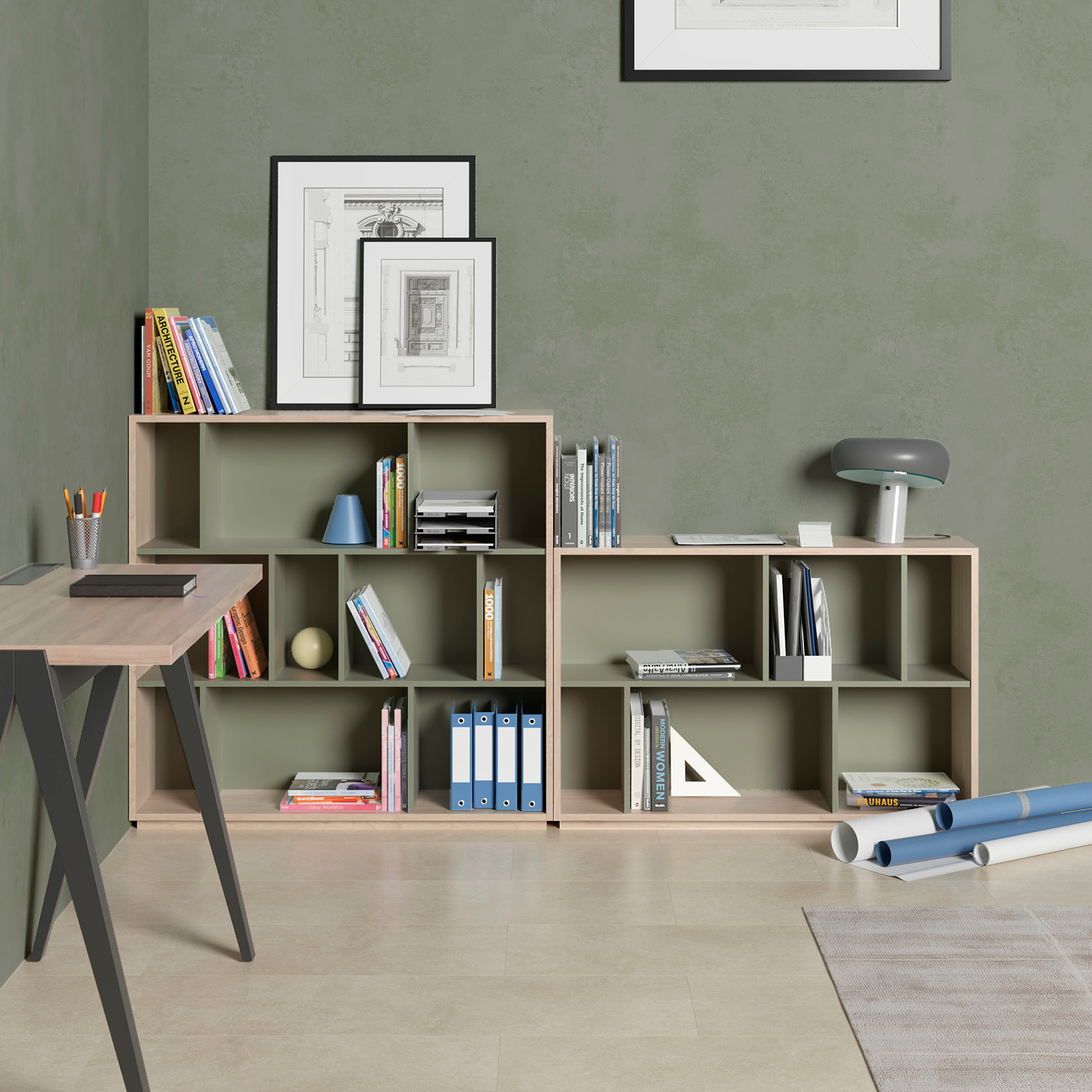 Estantería librería Nack melamina roble-verde 80x119x32 cm