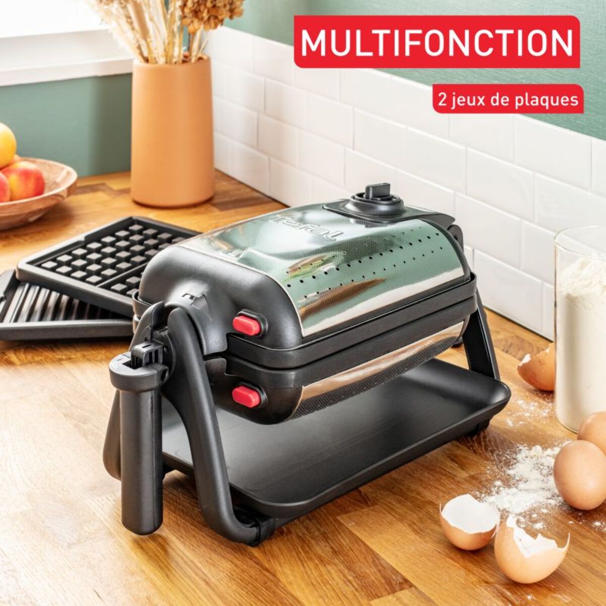 Croque, gaufre, gaufrette, gril TEFAL WM755D12 -WM75 Gaufrier KING SIZE 4 en 1