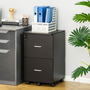 Cajonera de Oficina Mueble Auxiliar para Archivos con 2 Cajones Cerradura de 2 Llaves 5 Ruedas para Tamaño Carta A4 para Estudio Despacho Dormitorio 43x45x72 cm Negro