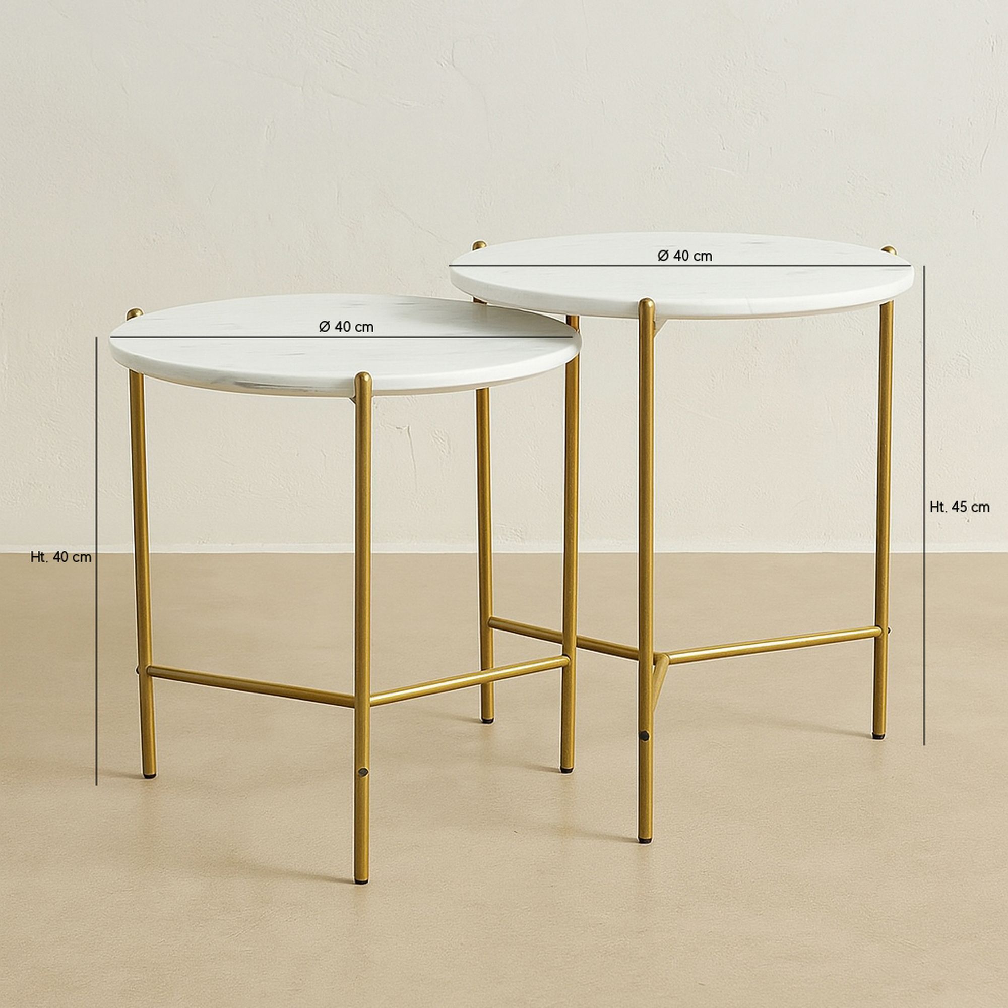 Set de 2 tables basses effet marbre et pieds en métal SHIAP