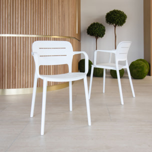 ENSEMBLE DE JARDIN TABLE NATUREL/BLANC 180CM AVEC 6 FAUTEUILS BLANC BASUN