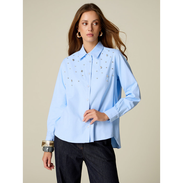 Oltre - Camicia over con castoni crystal - Azzurro