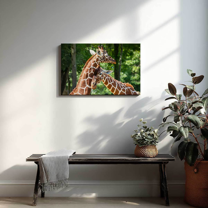 Tableau girafes complices en forêt Toile imprimée