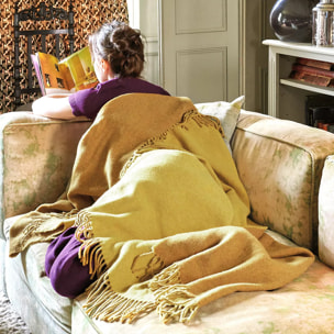 Plaid laine & autres fibres uni jaune marron Duetto mordore