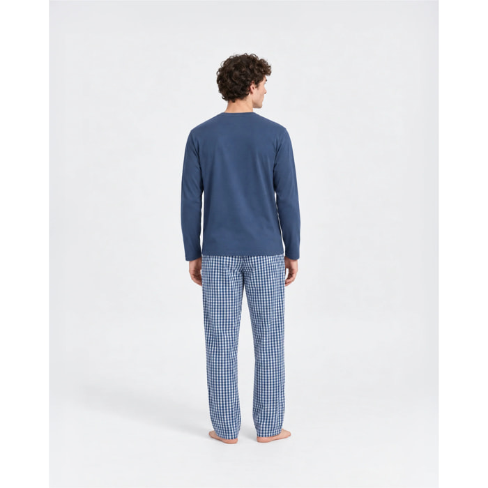 Pijama largo algodón cuadro joshua azul marino