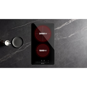 EVVO Placa Vitrocerámica 3 zonas de cocinado V60, Potencia máxima 5.700W, 9 niveles, máx diámetro 30 cm, control táctil, indicador de calor