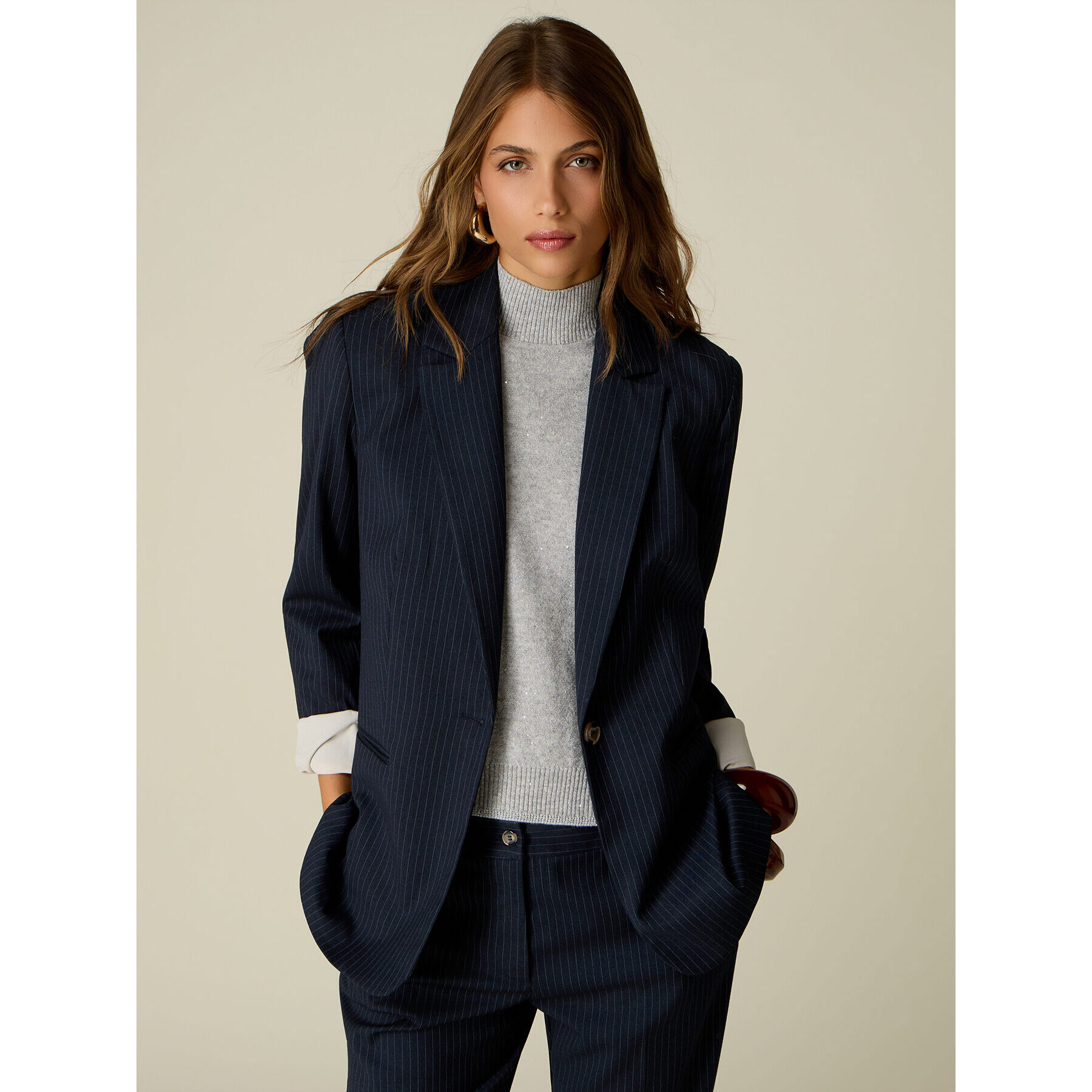 Oltre - Blazer monopetto gessato - Blu