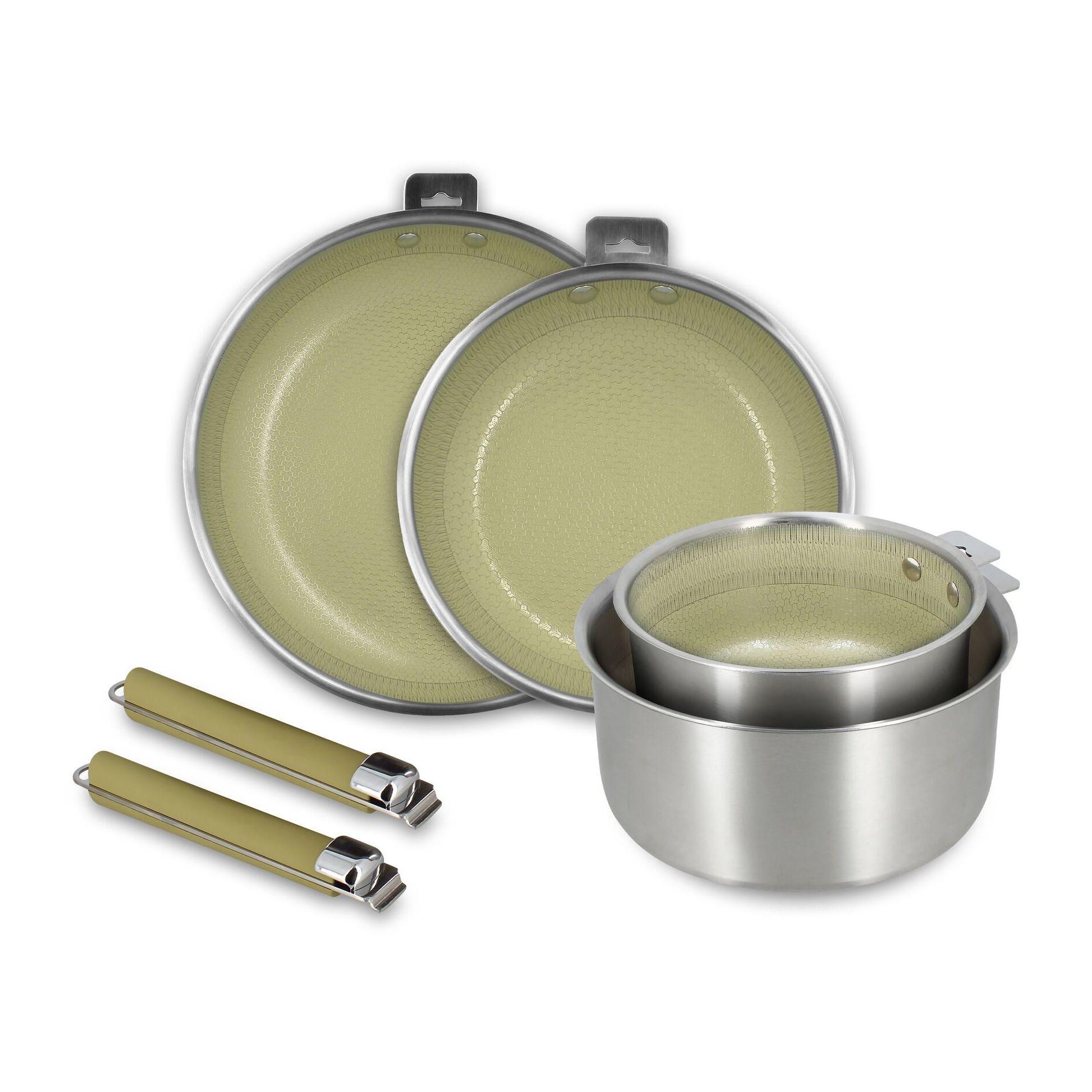 Set de 4 pièces en acier inoxydable et 2 poignées amovibles vert AGLAE